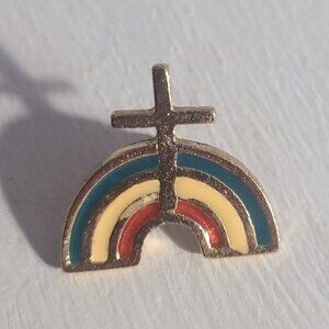 Rainbow Gay Pride Holy Cross Vintage Lapel Pin